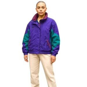 90s Women's Columbia Bugaboo Radial Sleeve Jacket Purple/Green Windbreaker Med